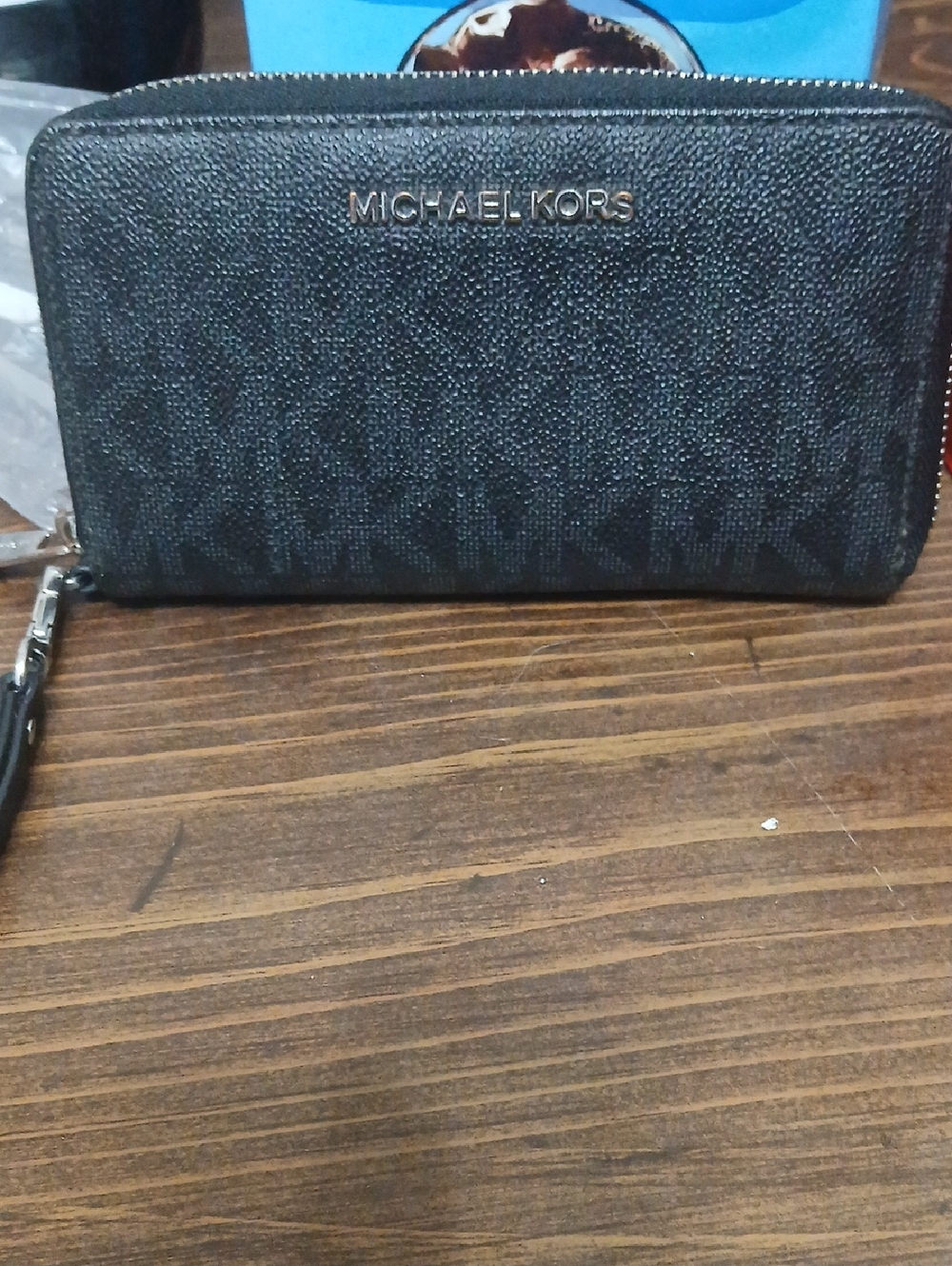 Michael Kors Black and Silver Logo Zip Wallet